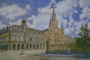 William Woodward Painting of view of Jackson Square French Quarter of New Orleans, painting